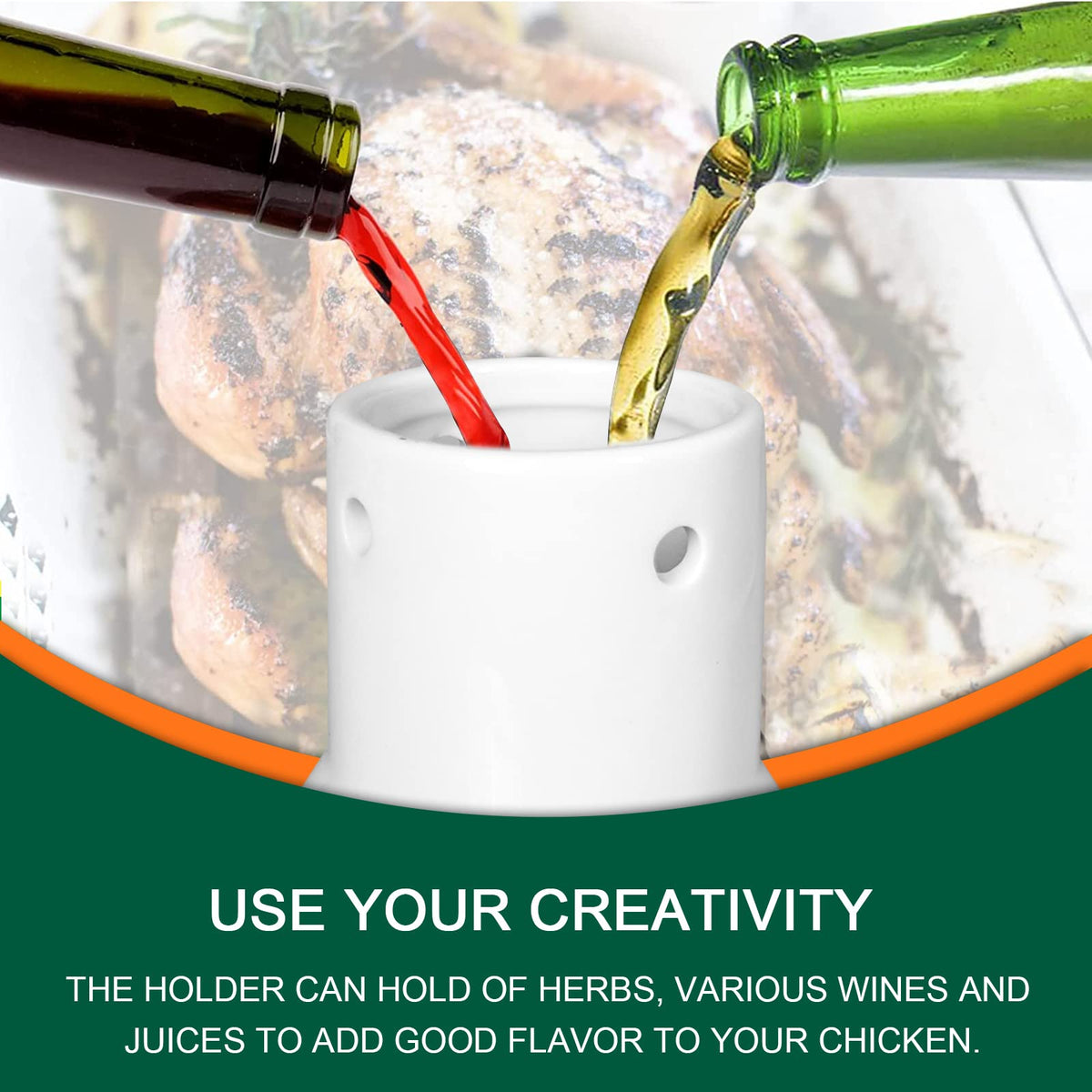 Quantfire ceramic roaster with herbs and lemon in ceramic container for flavor infusion