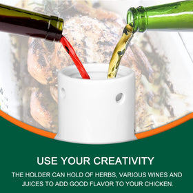Quantfire ceramic roaster with herbs and lemon in ceramic container for flavor infusion