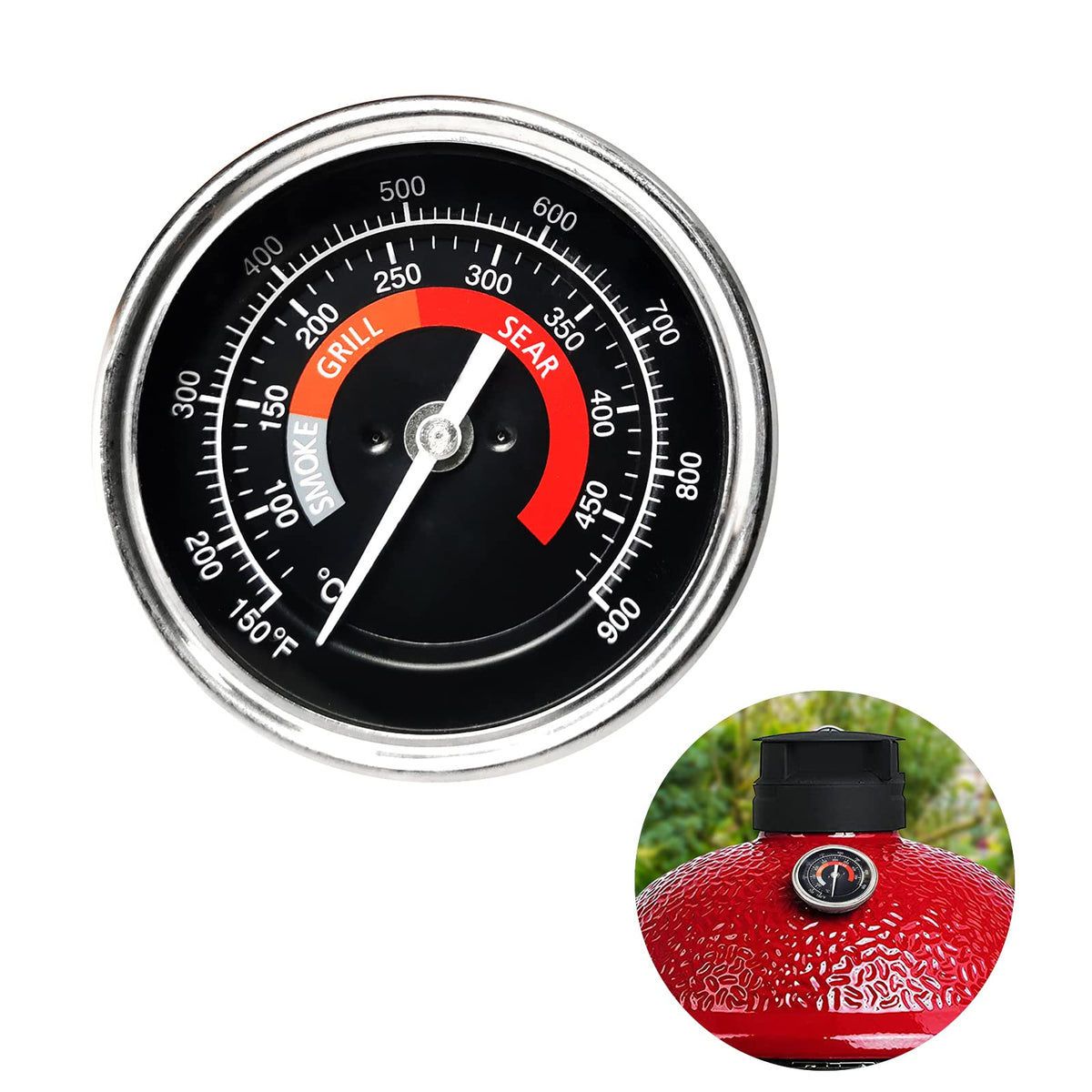 Quantfire upgrade thermometer glass face shows clear, easy-to-read 3.3-inch dial during grilling
