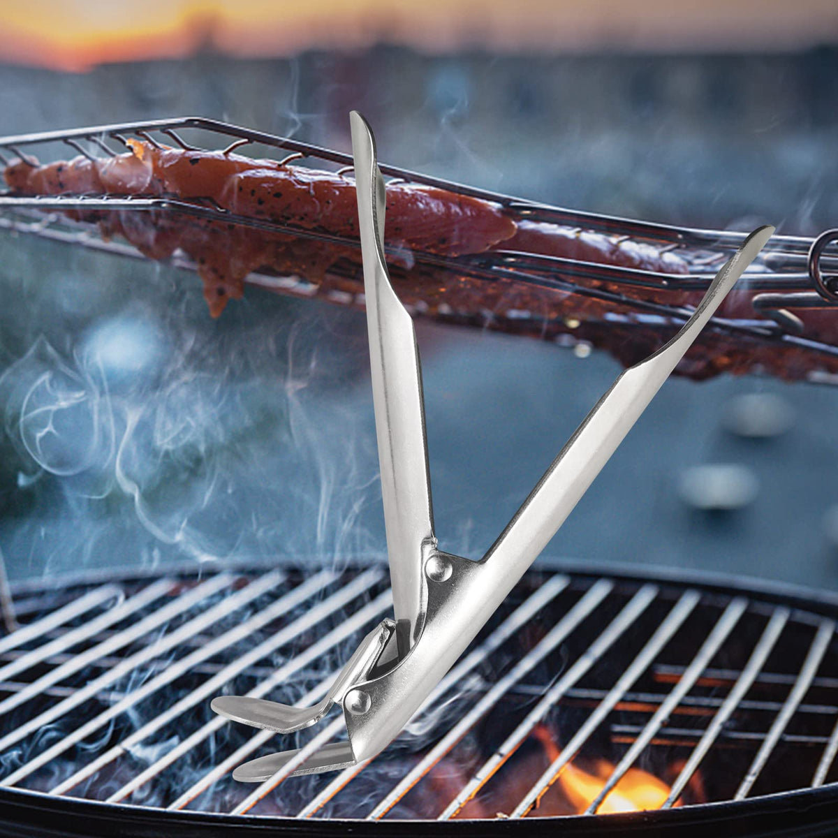 Quantfire weber grate lifter tool simplifies safe removal and repositioning on charcoal grills.