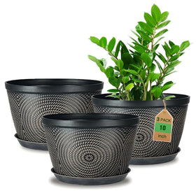 Quarut 10 inch brown pot with saucer for spill free indoor plant care