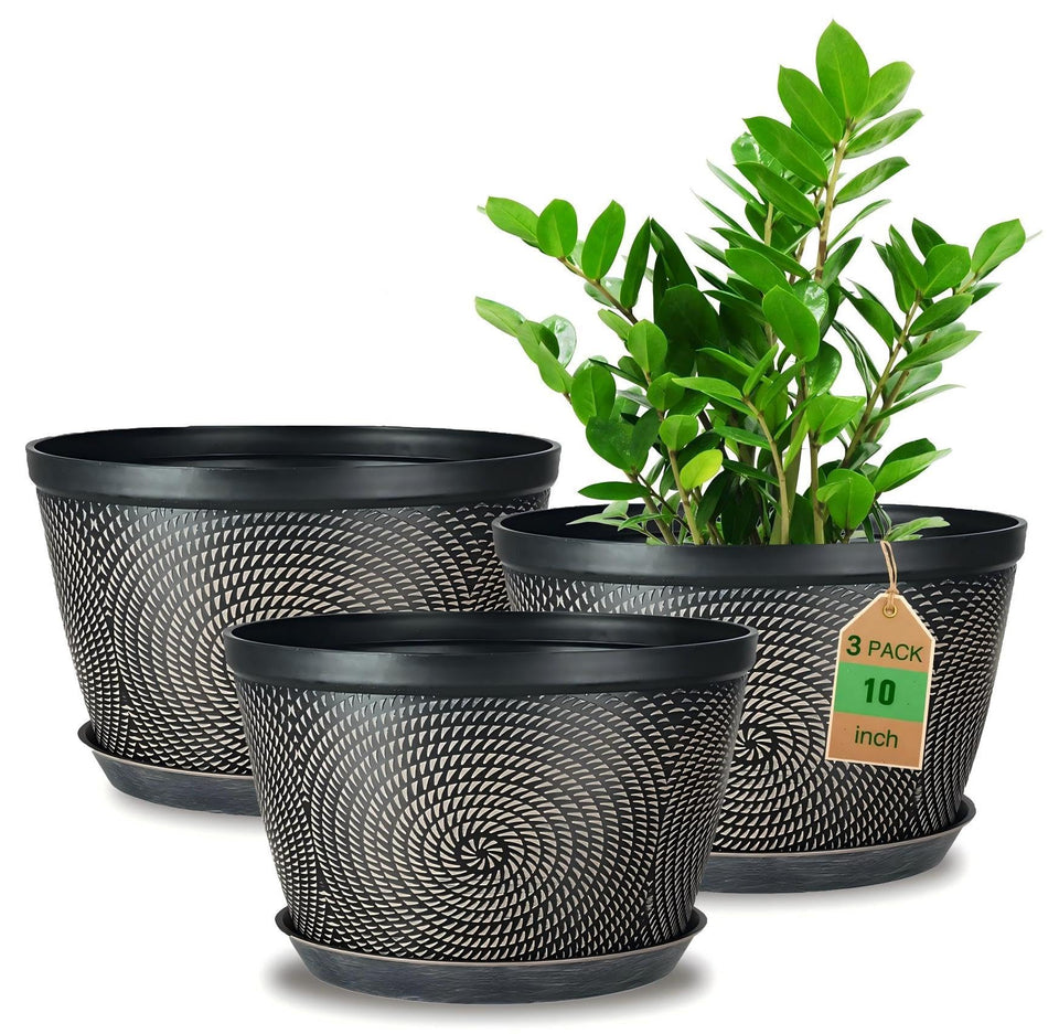 Quarut 10 inch brown pot with saucer for spill free indoor plant care