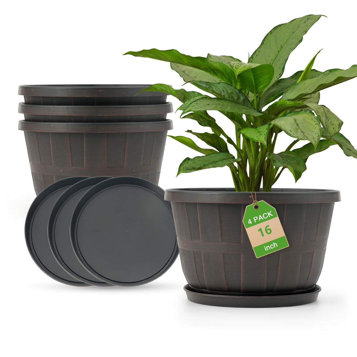 Quarut 16-inch brown whiskey barrel planter top view with classic design for elegant spaces