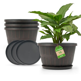 Quarut 16-inch brown whiskey barrel planter top view with classic design for elegant spaces