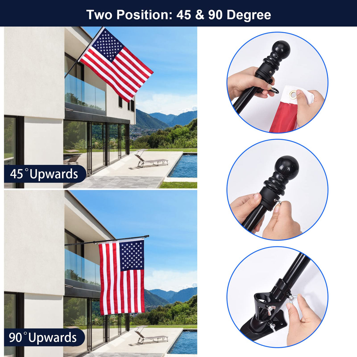 Quarut aluminum rings resist weather while reducing flag wrap