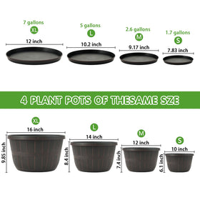 Quarut plastic planter with drainage holes and included saucer