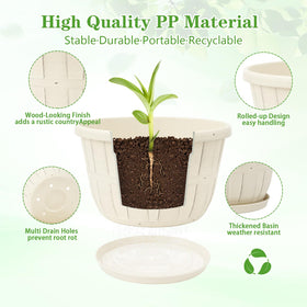 Quarut white plastic planter 12inch top diameter highlights spacious planting area for mid-size plants.