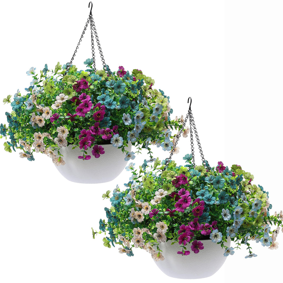 Qubigko artificial hanging flowers basket outdoors adds year-round color to patios