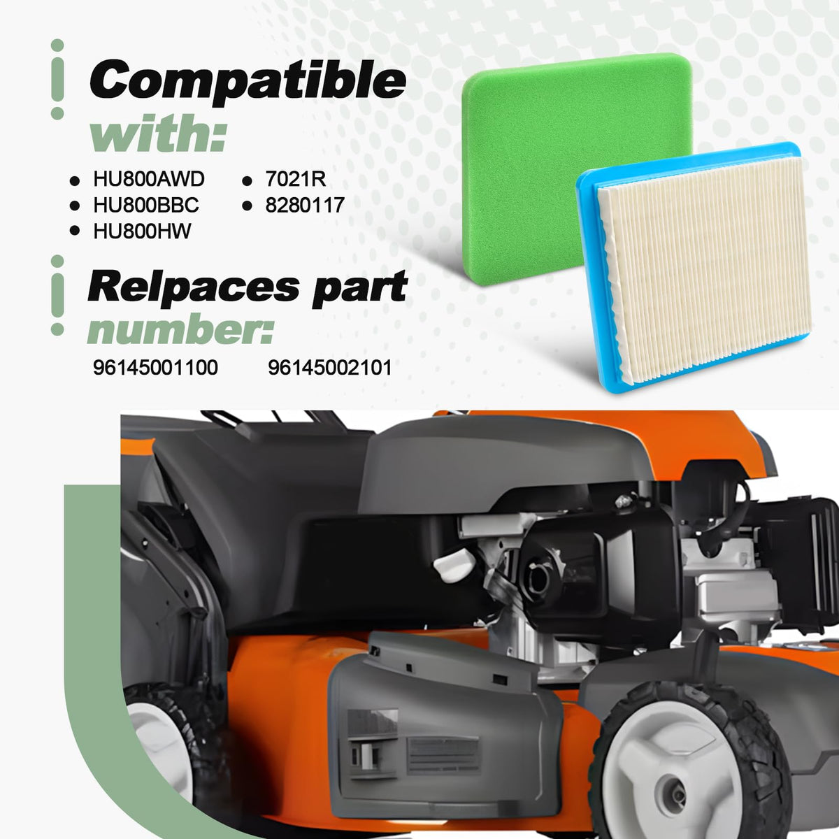 Quctaki air filter for Husqvarna HU800BBC ensures cleaner intake and protection.