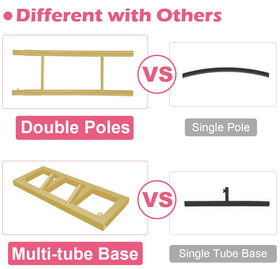 Queension gold metal arch stand, durable steel frame for long-lasting use.