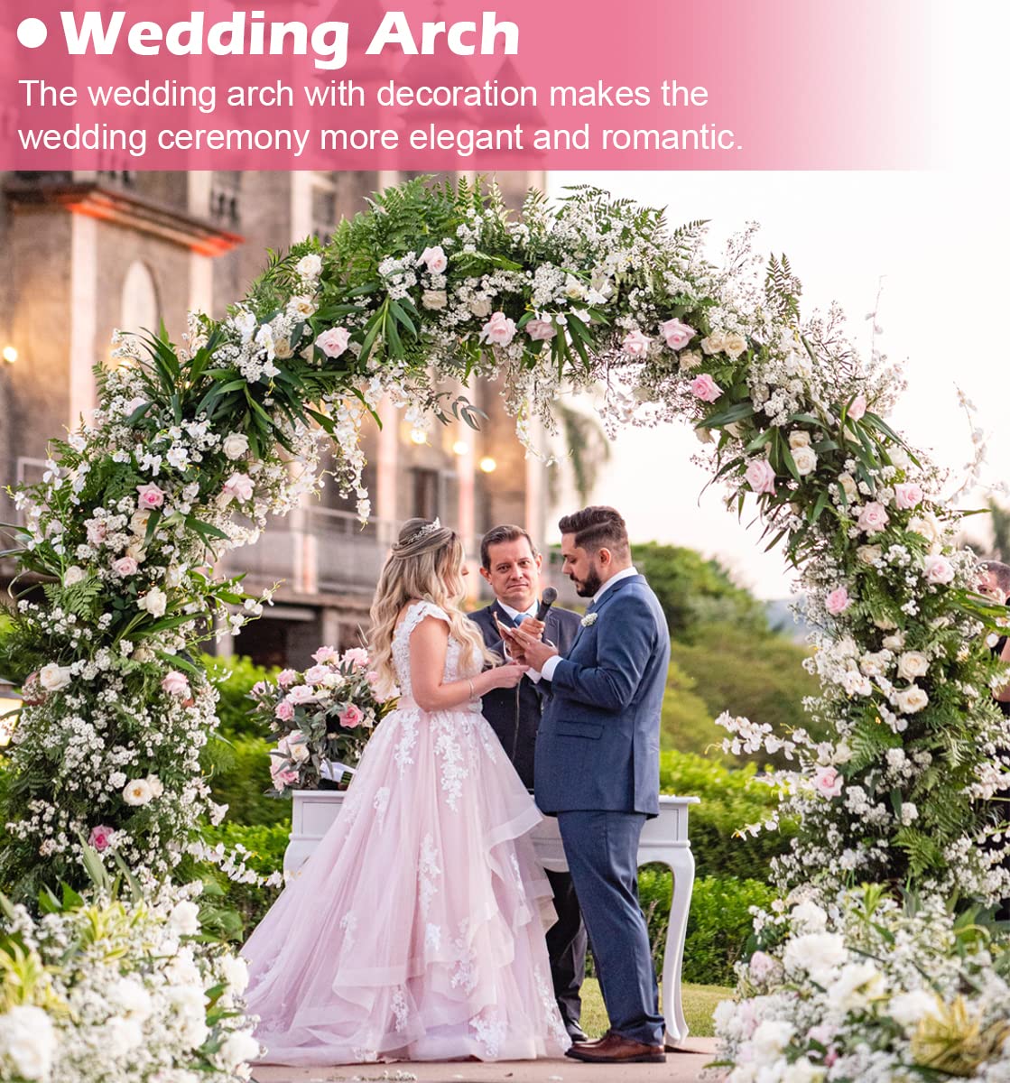 Queension arch suitable for indoor and outdoor ceremonies and garden displays.
