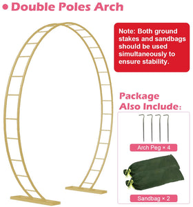Queension wedding arch base with ground stakes for wind stability.