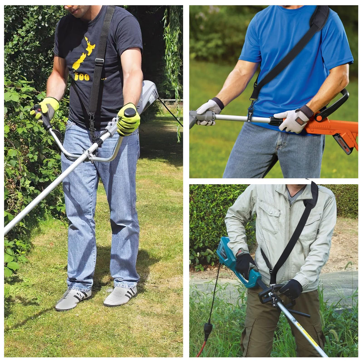 QUFA strap supports a wide range of tools, including weed whackers, leaf blowers, and hedge trimmers.