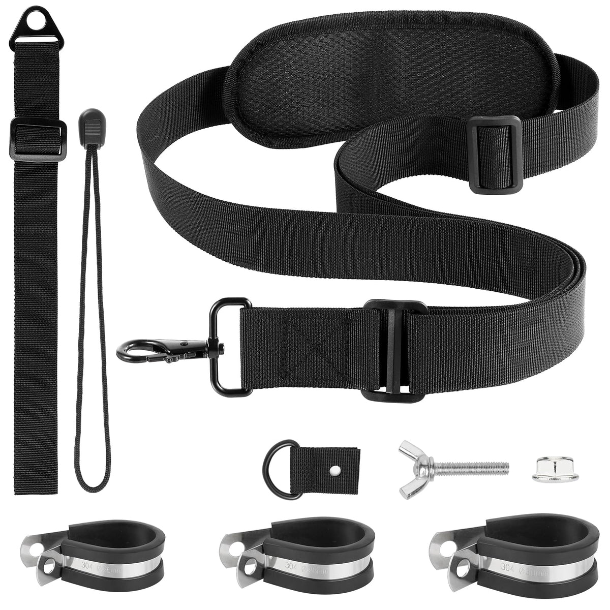 QUFA universal trimmer strap clip provides secure support during extended yard work.