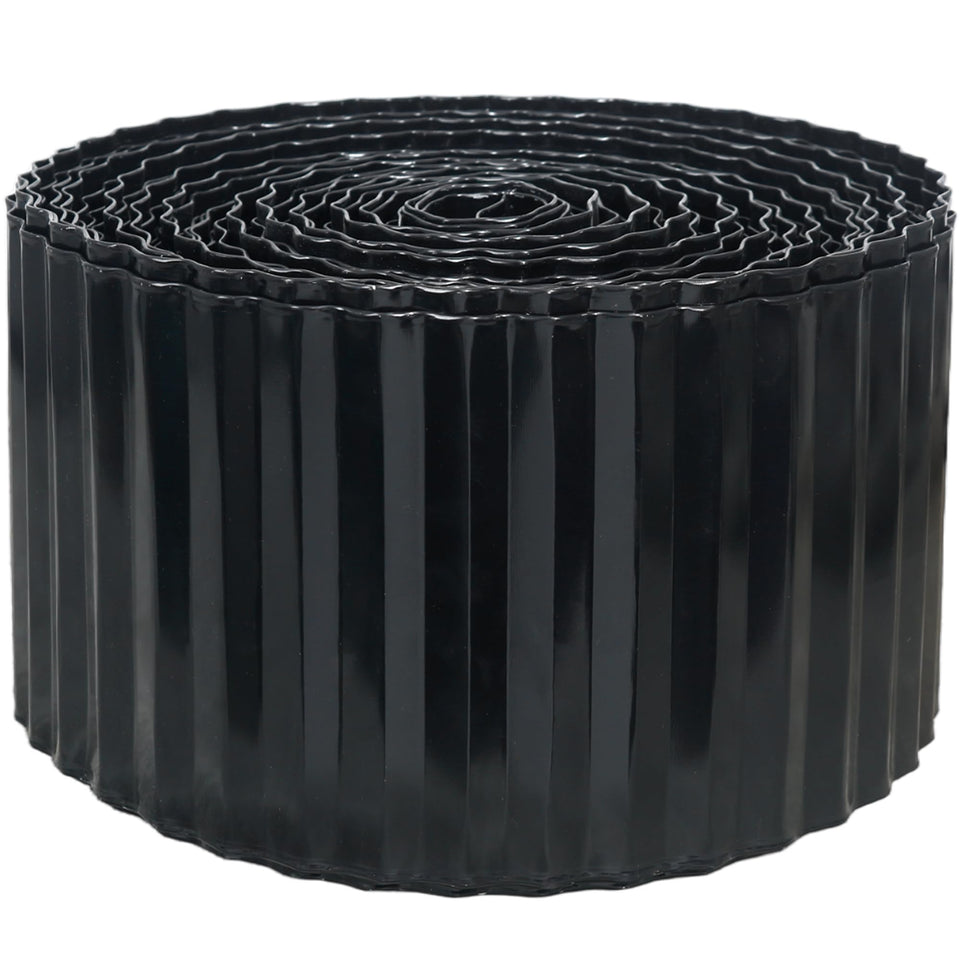 Quibbay corrugated metal edging in black defines lawn edges with durable 6in border.