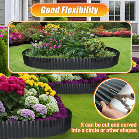 Quibbay galvanized edging border installation closeup demonstrates safe hemmed edge.