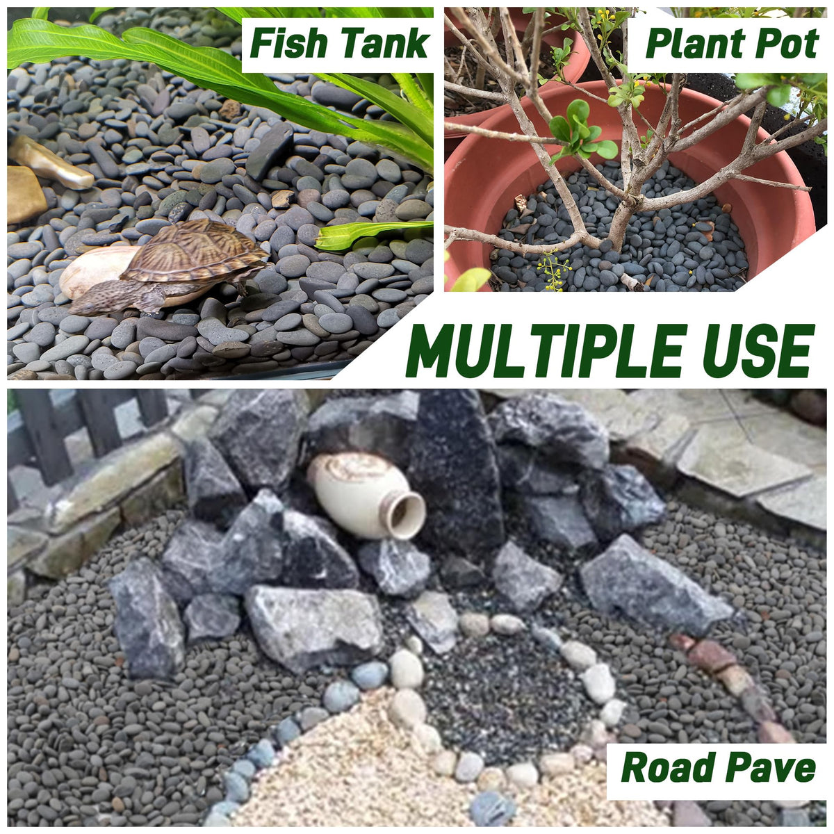 Quibbay stones decorating plant containers and planters