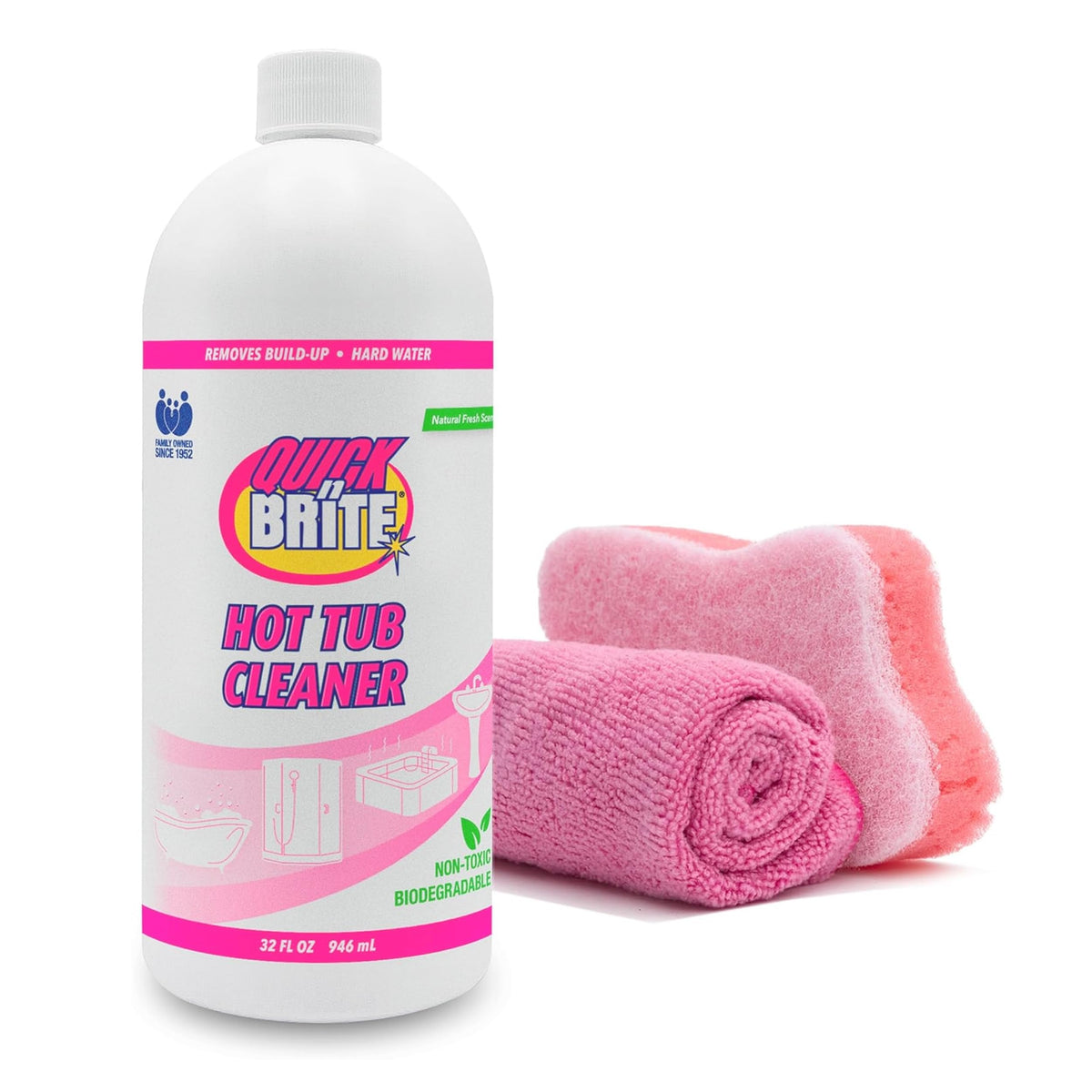 Quick N Brite heavy-duty hot tub cleaner gel lifting oils and grime.