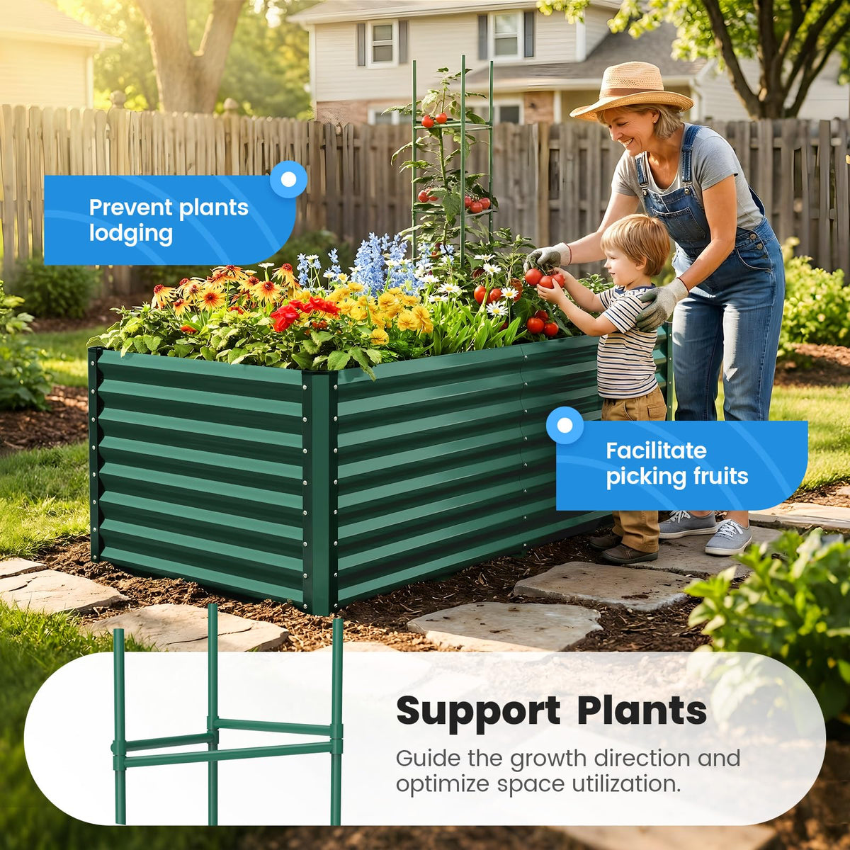 Quictent dark green garden bed with tomato cage included supporting tomato plants
