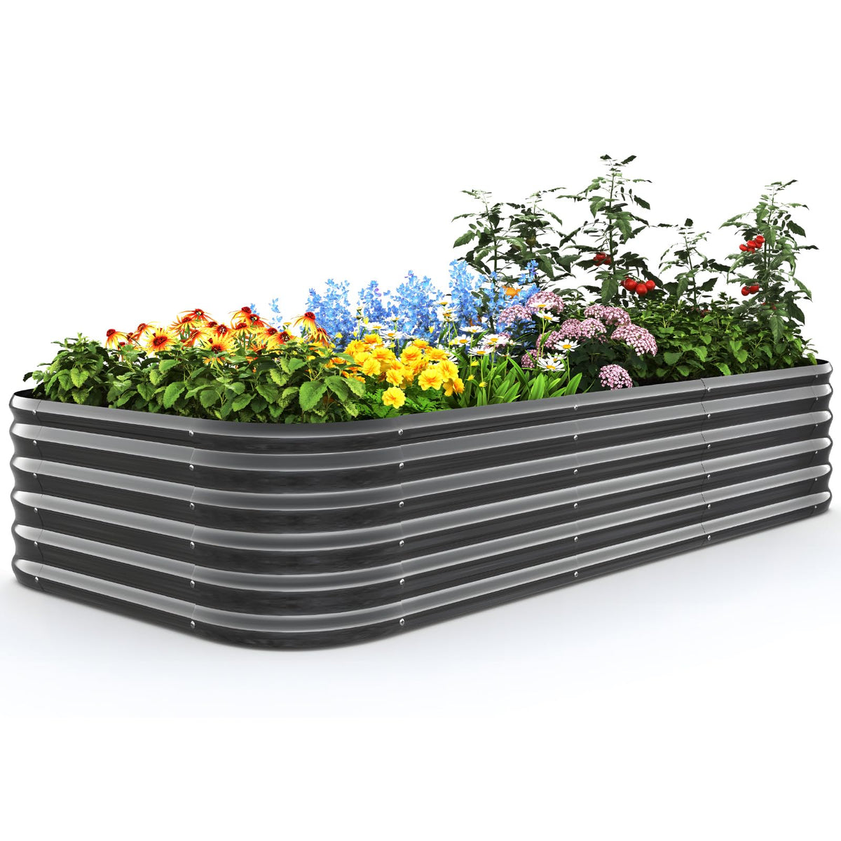 Quictent galvanized oval raised bed for outdoor vegetable growing and stylish garden display.