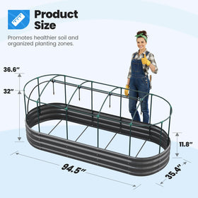 Large oval bed measuring 8x3x1 ft for generous planting space.