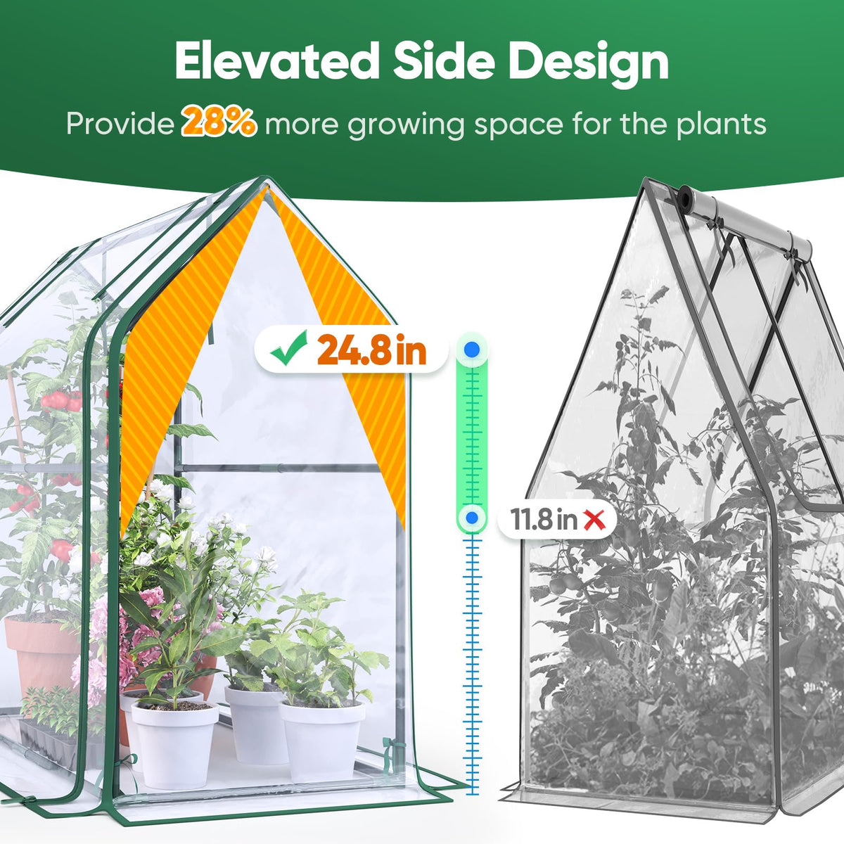 Quictent mini greenhouse zippered door for easy access and watering