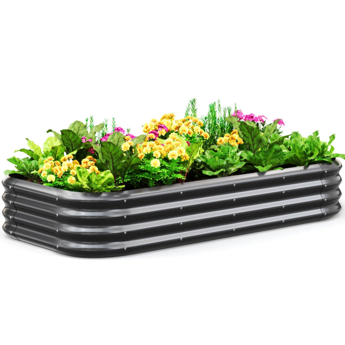 Quictent oval galvanized raised bed front view shows durable dark grey finish for outdoor use.