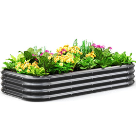 Quictent oval galvanized raised bed front view shows durable dark grey finish for outdoor use.