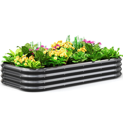 Quictent oval galvanized raised bed front view shows durable dark grey finish for outdoor use.