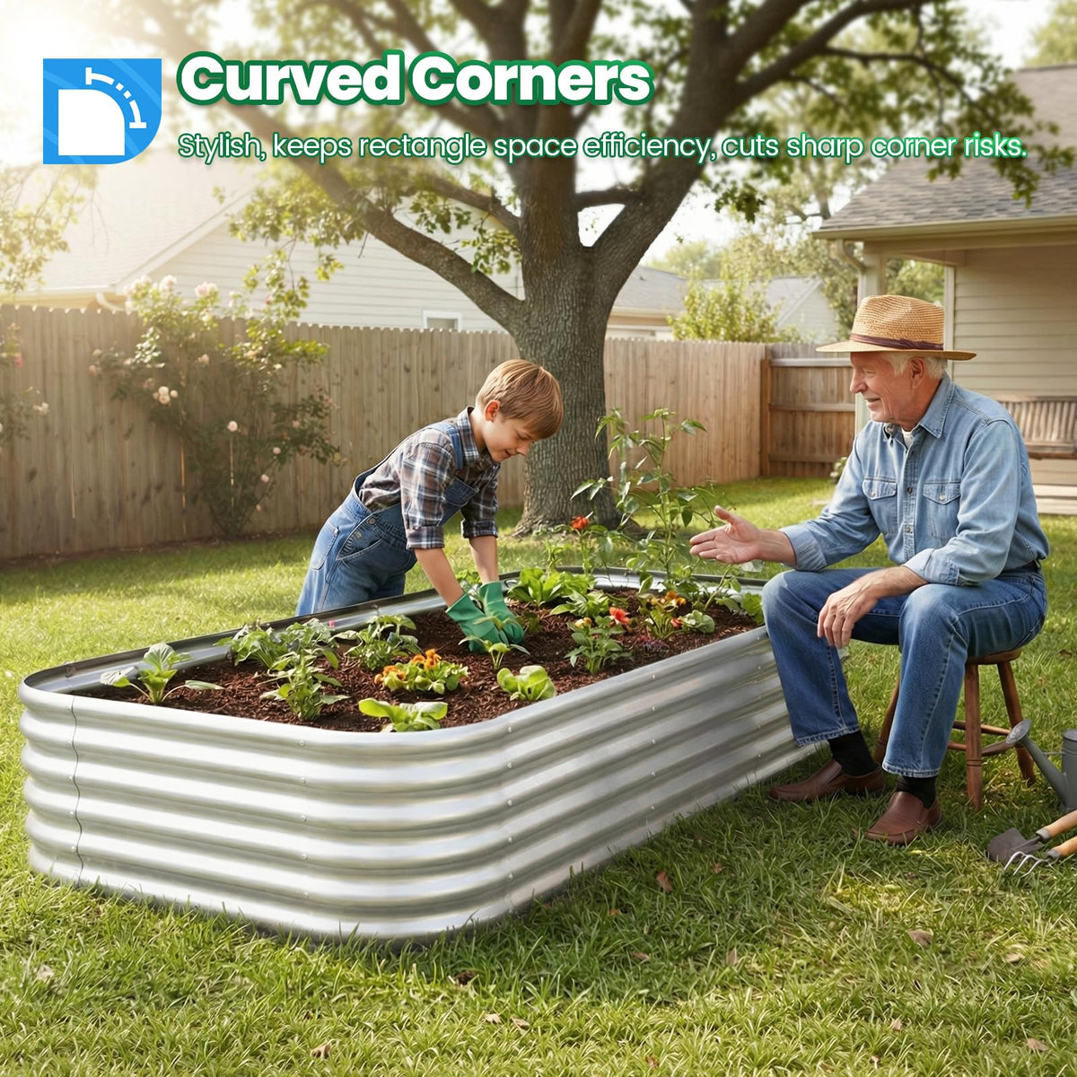 Quictent oval galvanized bed side view highlights tall 18-inch height for deep-root planting.