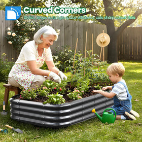 Quictent oval galvanized raised bed side view demonstrates generous growing space.