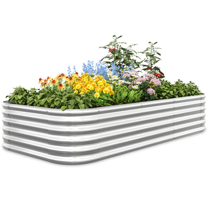 Quictent oval galvanized bed top view shows ample soil for vegetables.