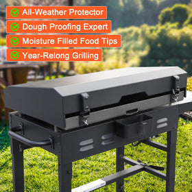 Easy-access grilling with hinged cover enabling hands-free operation