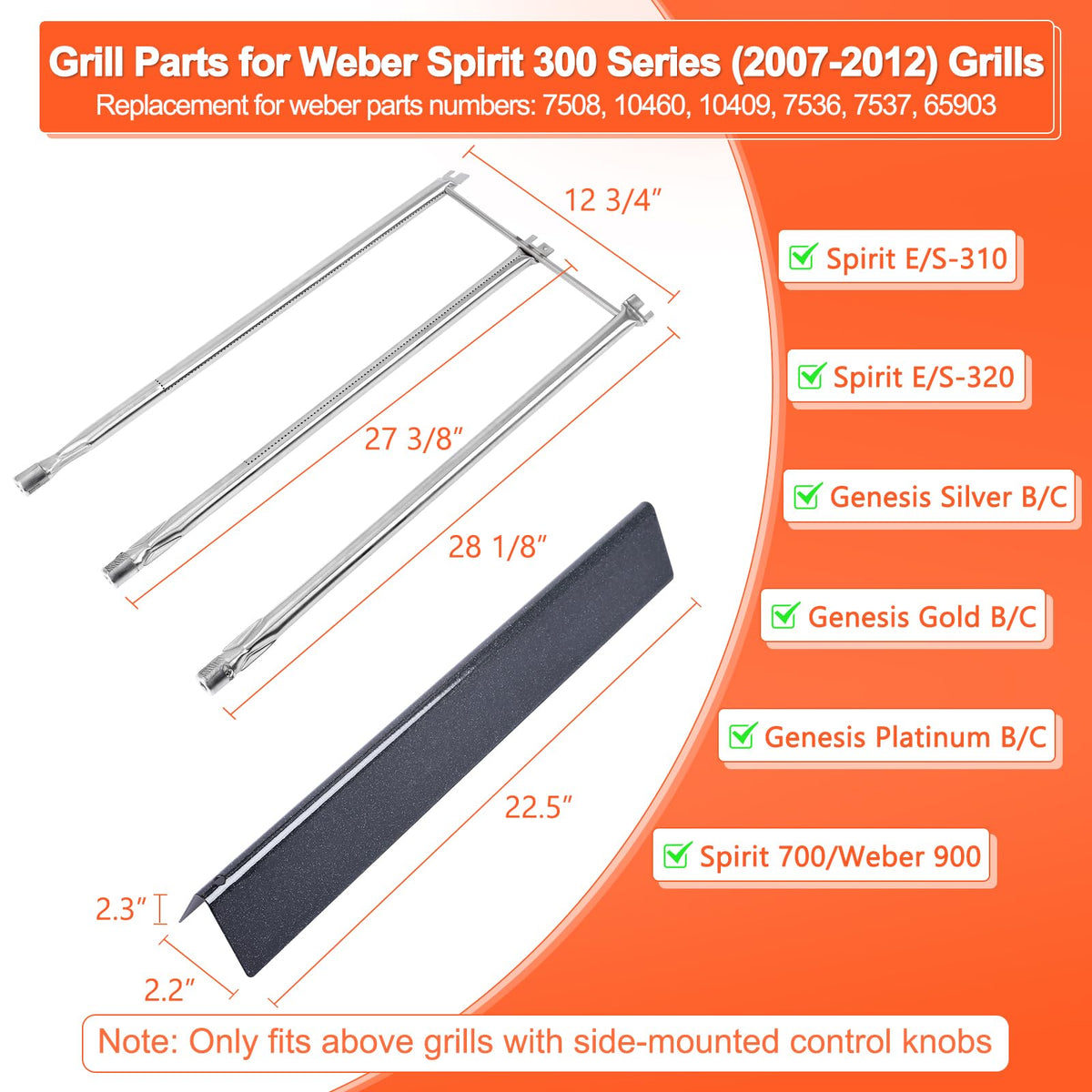 QuliMetal outer burner tubes measuring 28-1/8 inches for a precise Weber fit