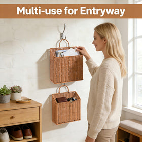 Quincry versatile basket holds dried flowers, wall art, or door decor.