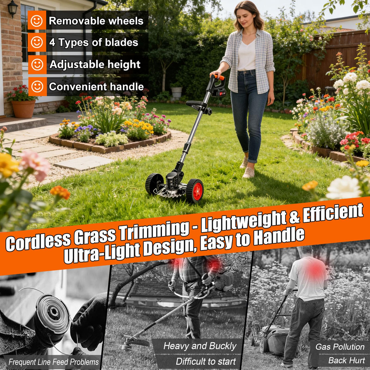 Quinitiles 21V weed wacker plastic blade safe for tender grass