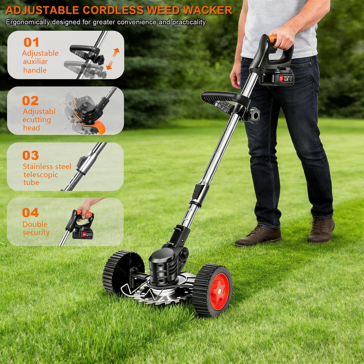 Quinitiles 21V weed wacker removable wheels reduce fatigue