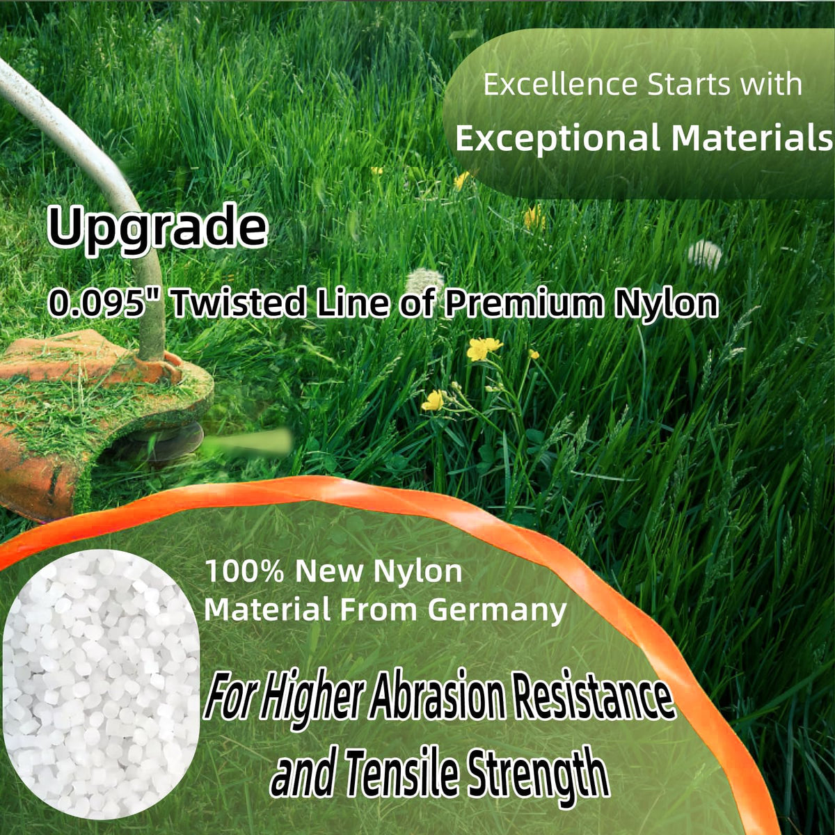 Quintillus 095 triangle-twisted design for efficient cutting through thick grass