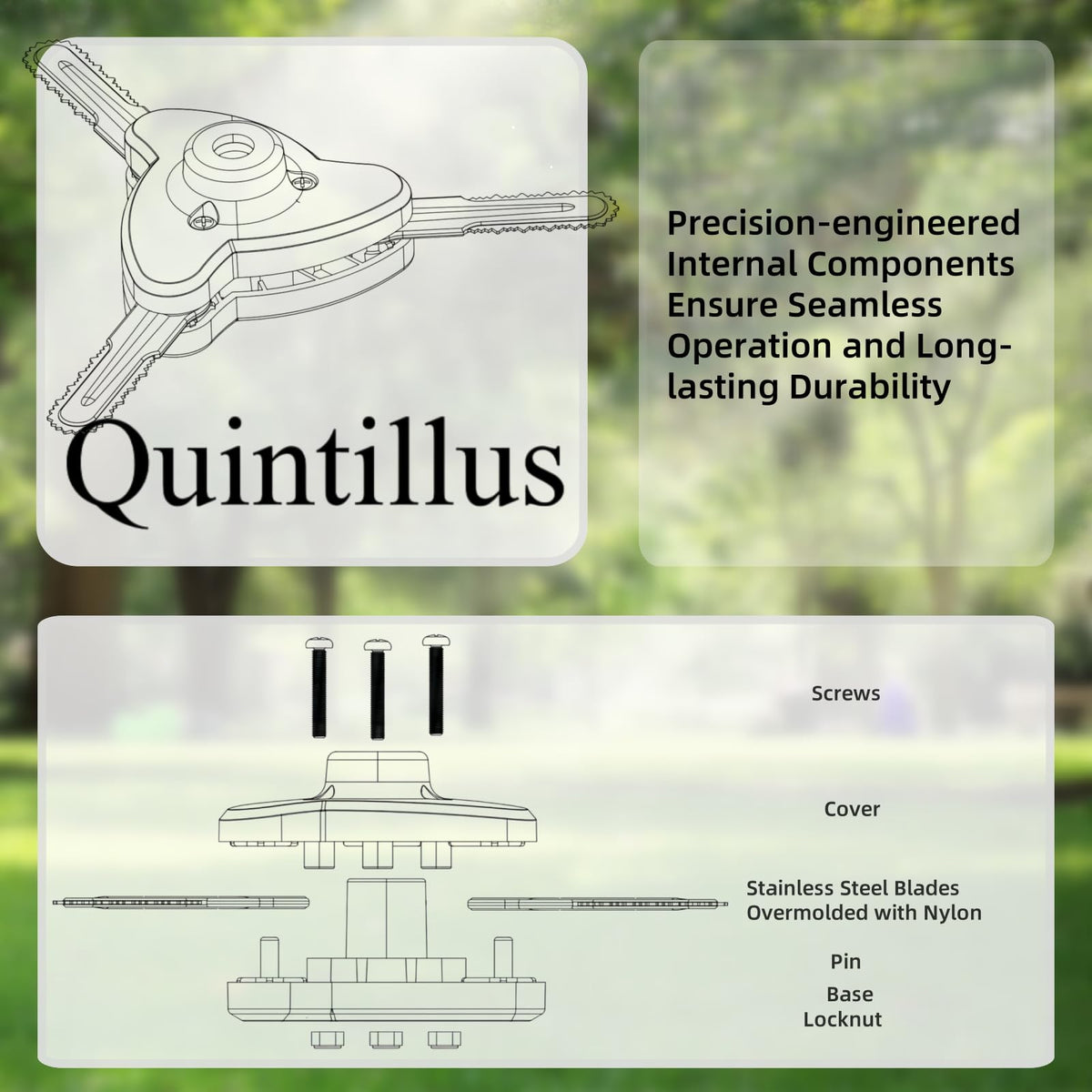 Quintillus universal fit clip illustrating compatibility with many gas trimmers.