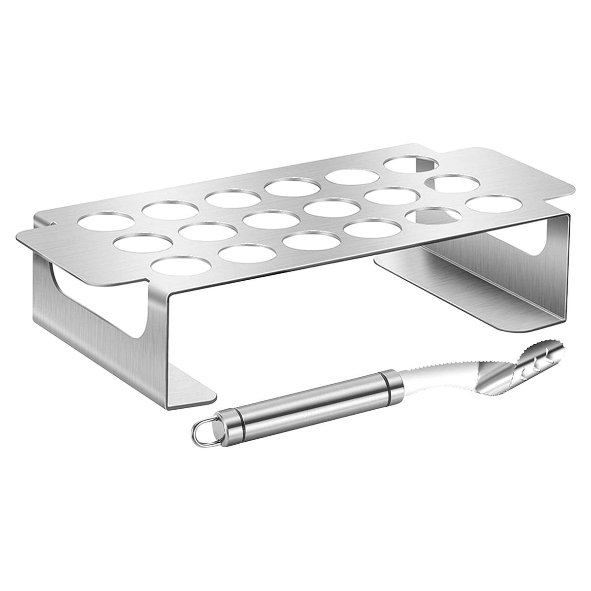 Quivorant jalapeno grill rack with handle for easy grill transfers.