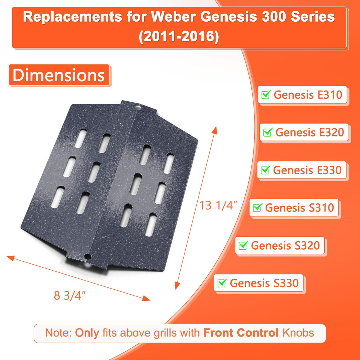 Two-pack porcelain steel deflectors provide durable protection and improved heat management.