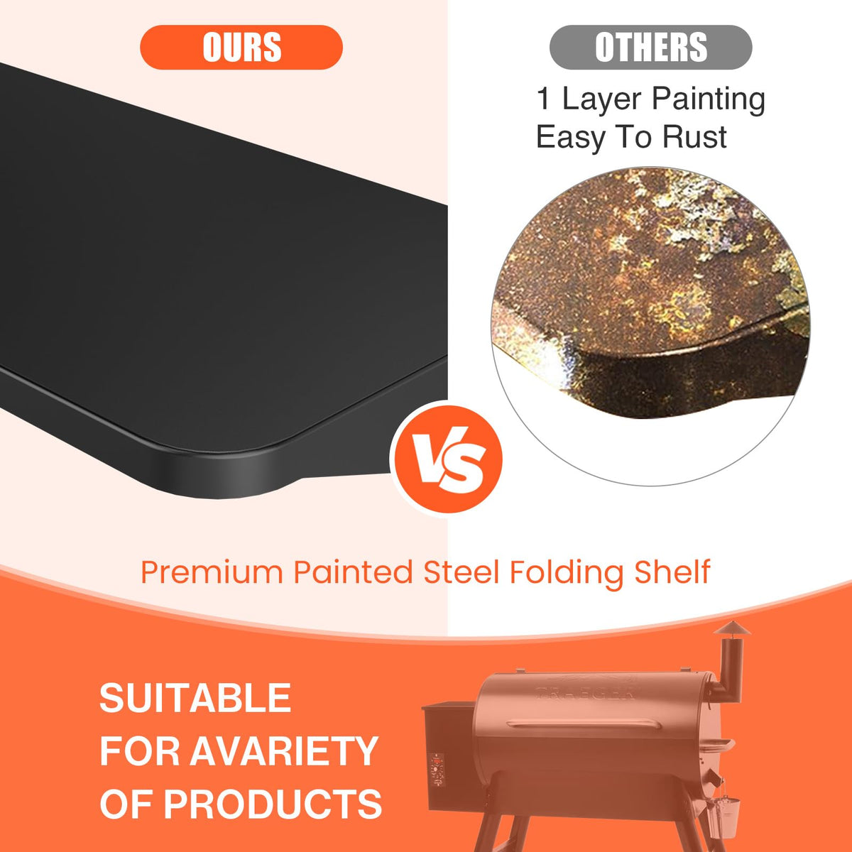 QuliMetal BAC363 folding shelf on Eastwood 34 keeps utensils within reach