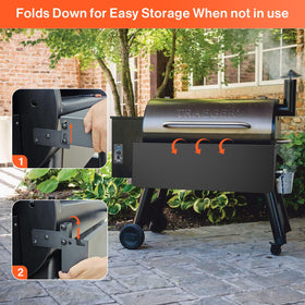 BAC363 shelf folded flat for compact storage beside the grill