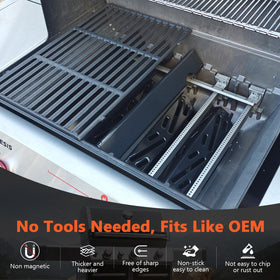 QuliMetal porcelain heat deflectors protect burners and promote even heat distribution.