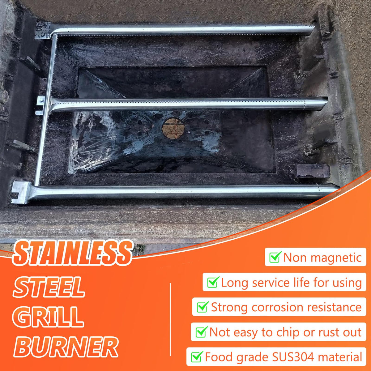 QuliMetal 304 stainless steel burner tube with smooth satin finish.