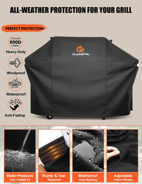 QuliMetal 65-inch grill cover shows side-shelf zipper for a snug fit