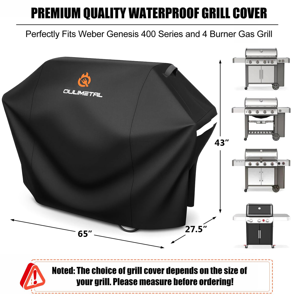 QuliMetal 65-inch grill cover with waterproof coating guards against rain and moisture