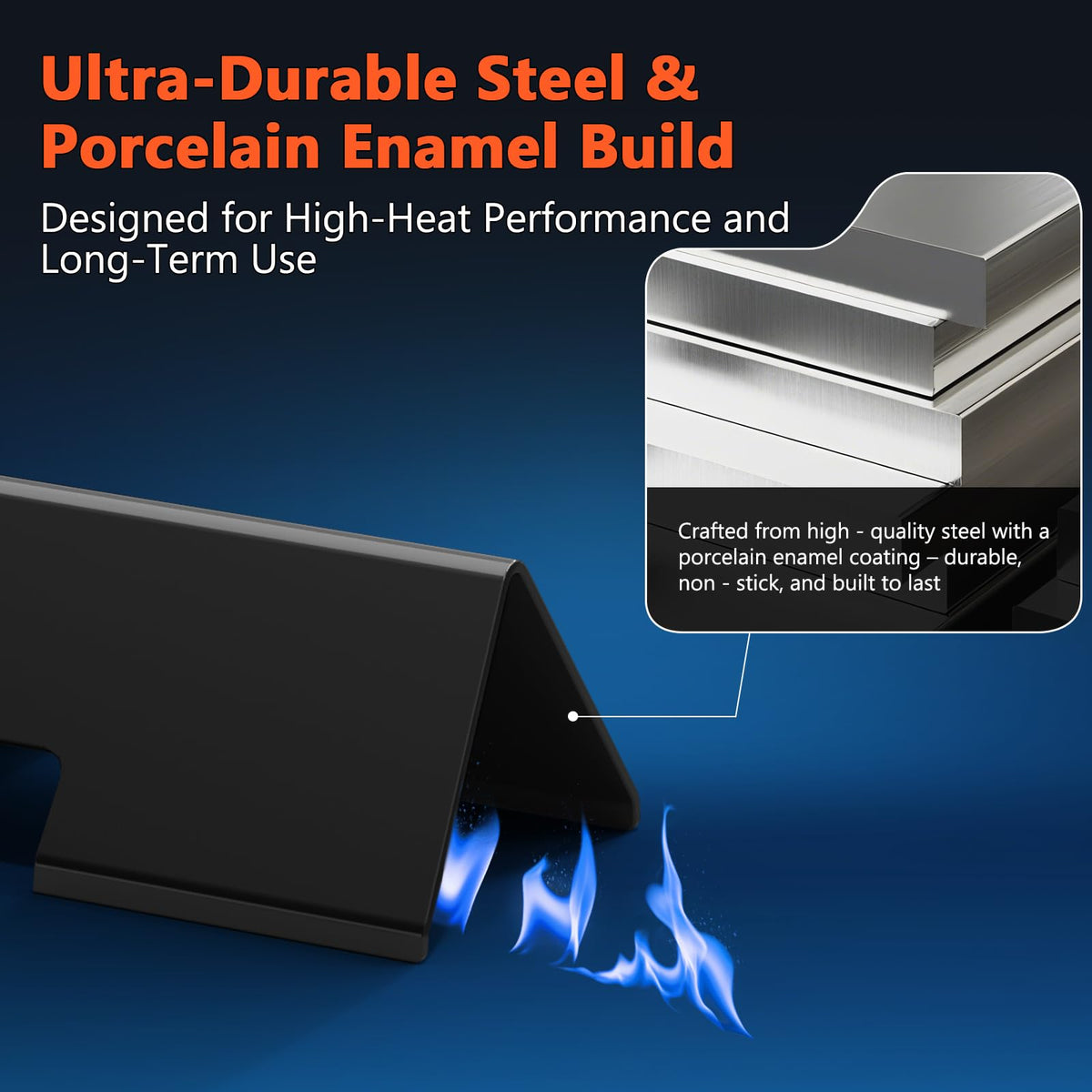 QuliMetal flavorizer bars flat-top design reduces gaps for cleaner grilling.