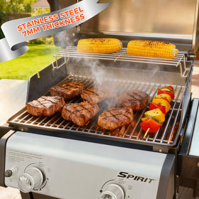 Two-piece set of QuliMetal grates for complete Weber Spirit coverage