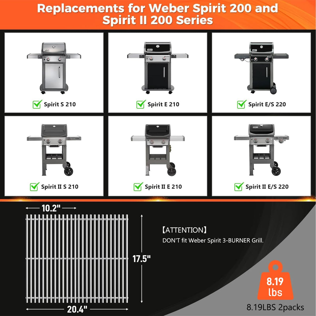 QuliMetal 7mm grate for Spirit II 200 series front-mounted enhances durability and searing